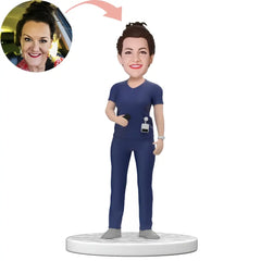 Custom Female Doctor In Blue Scrubs Bobblehead