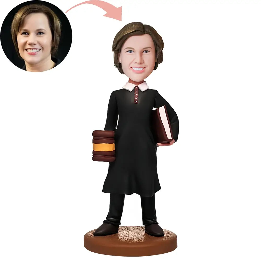 Custom Female Lawyer With Hammer And Book In Hand Bobblehead