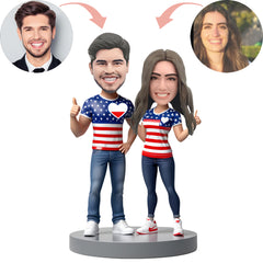 Valentine's Day Gift Custom Bobblehead Patriotic Flag T-shirt Couple Bobbleheads