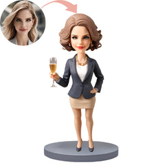 Custom Bobblehead Business Attire Holding A Wine Glass