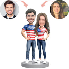 Valentine's Day Gift Custom Bobblehead Patriotic Flag T-shirt Couple Bobbleheads