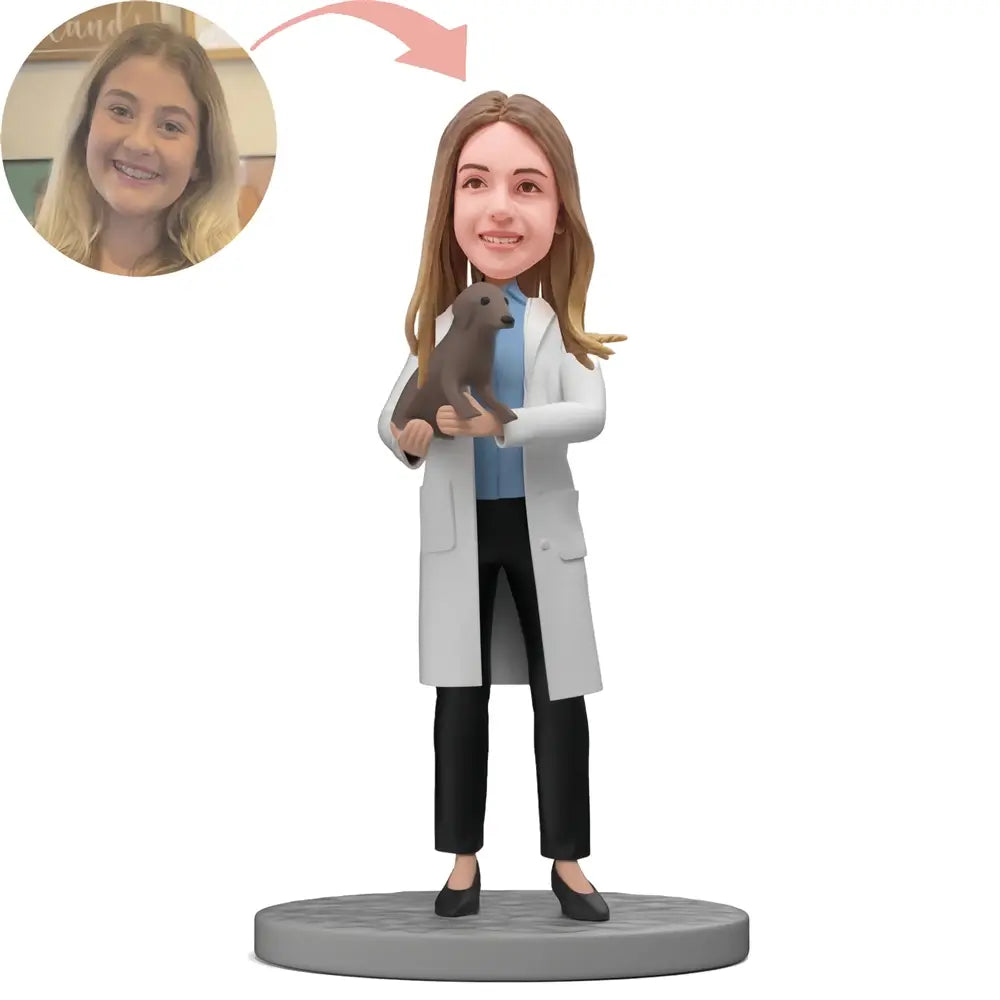 Custom Female Veterinarian With Pet Bobblehead