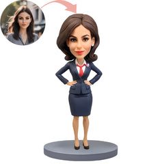 Custom Bobblehead Female Teacher In White Shirt And Red Tie