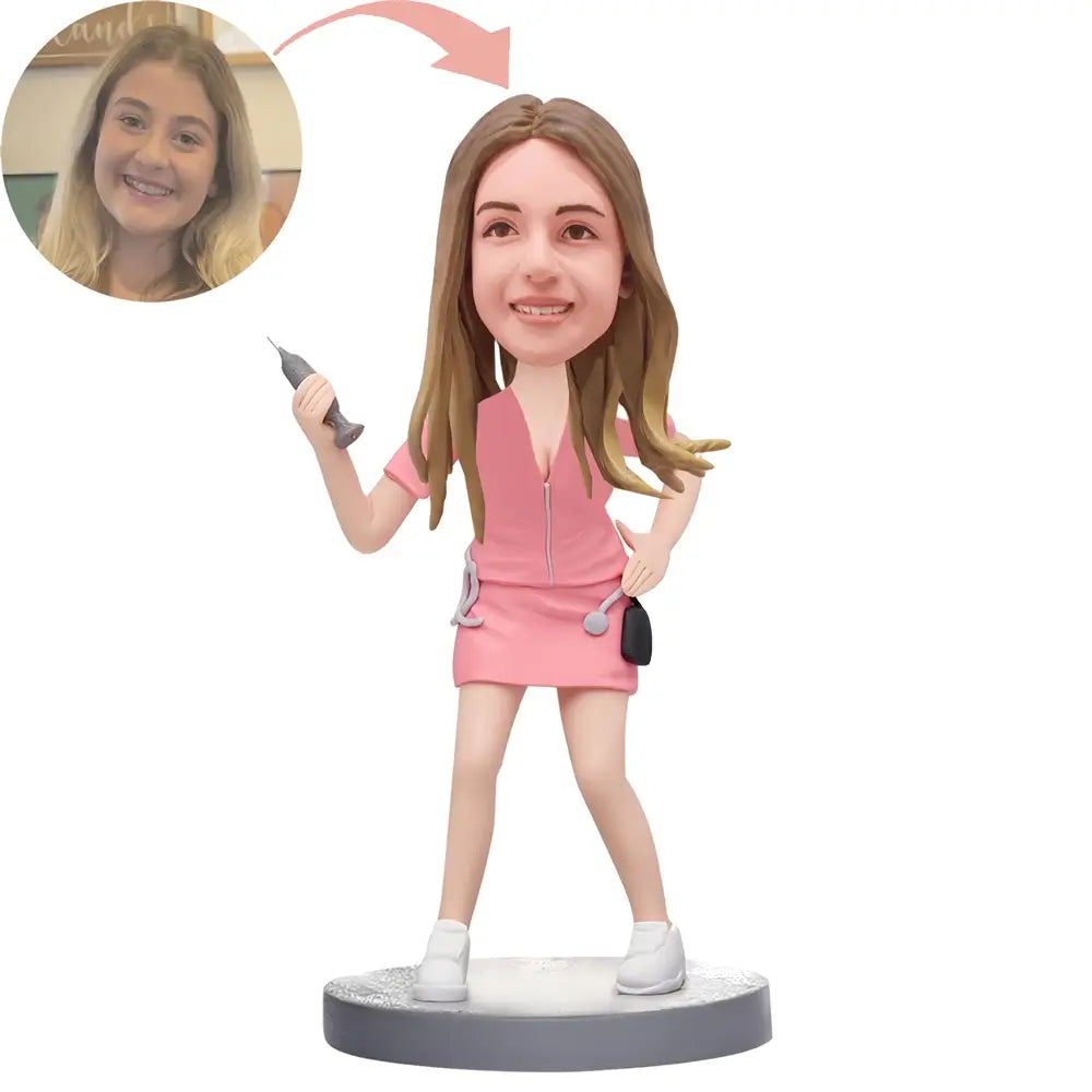 Custom Nurse Pink Clothes Bobblehead