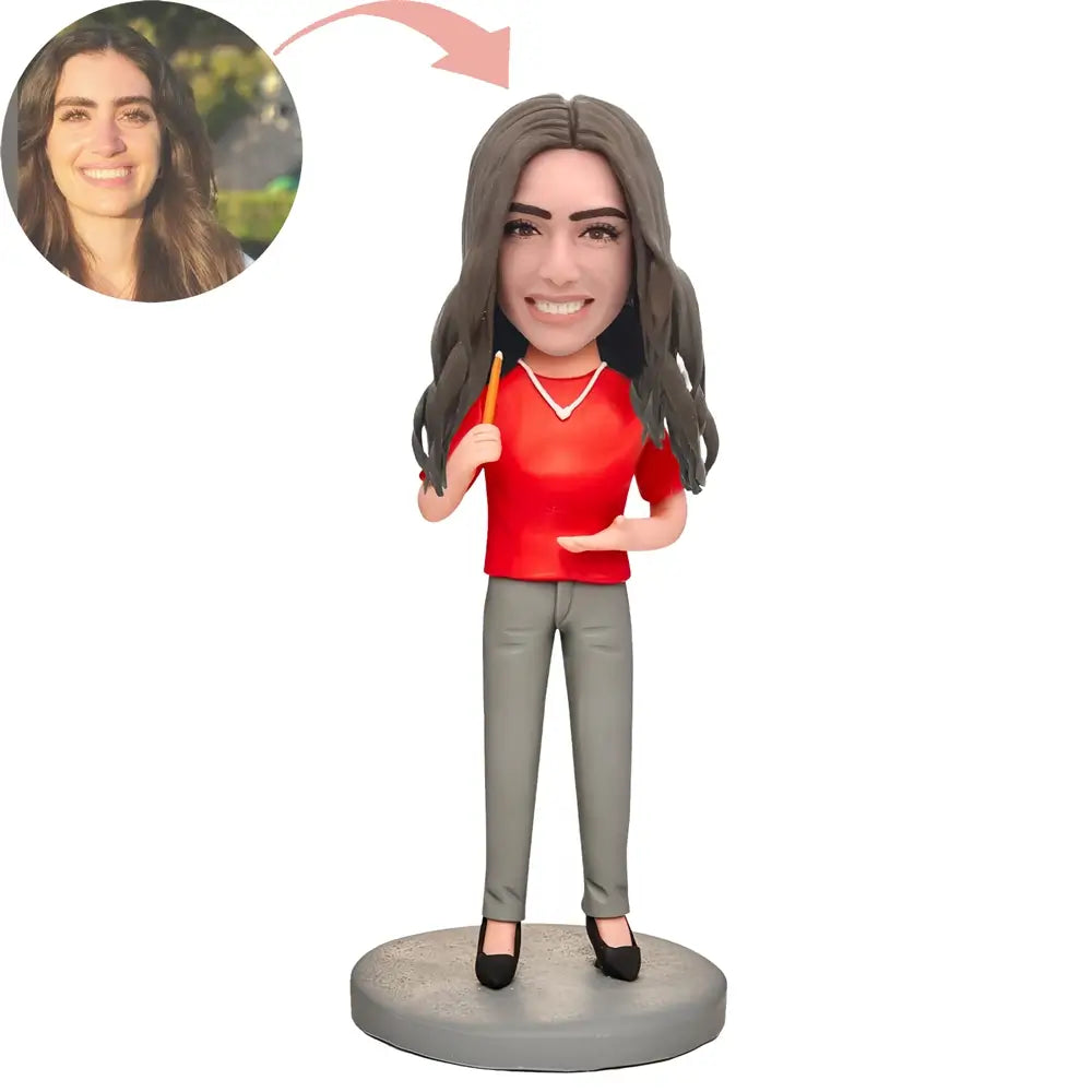 Custom Female Teacher In Red Bobblehead