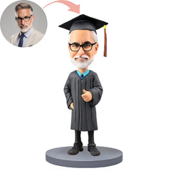 Custom Bobblehead Black Doctoral Gown And Hat