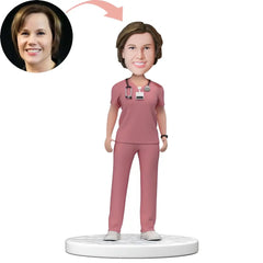 Custom Female Doctor In Pink Scrubs Bobblehead