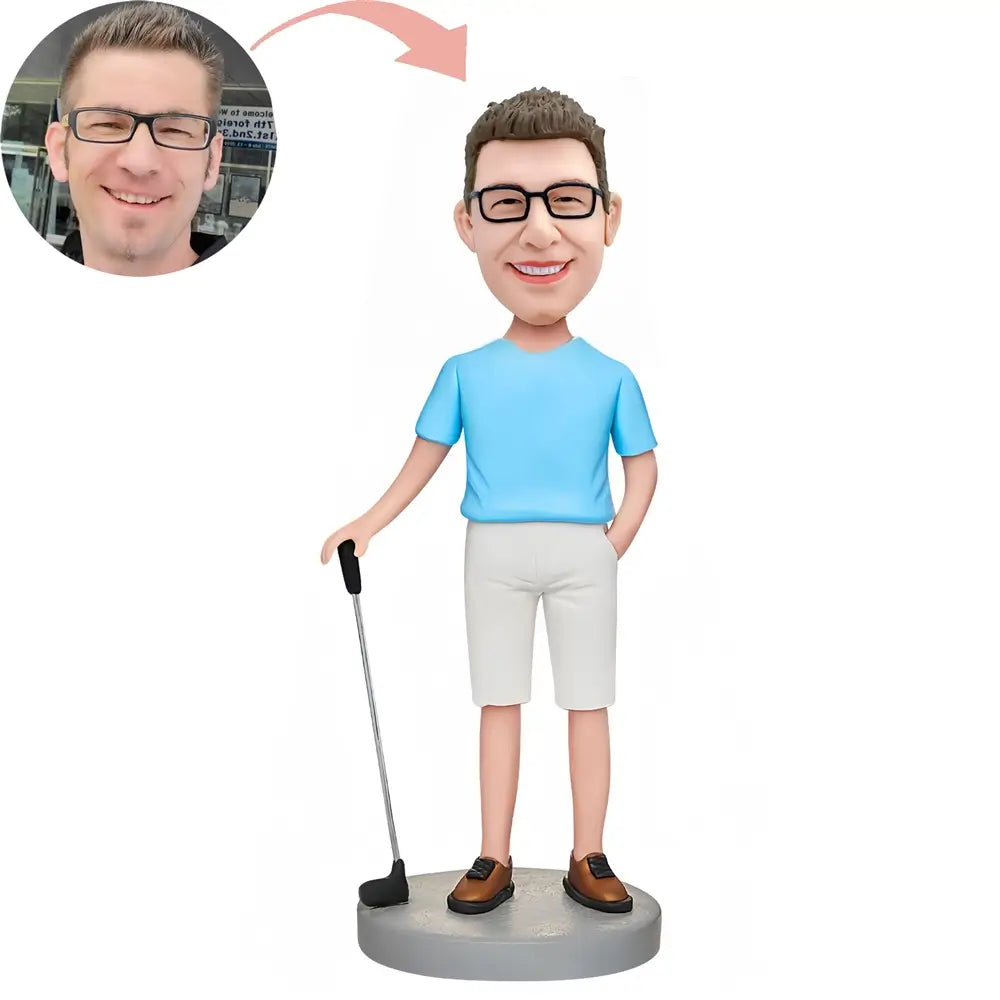 Custom Golfers In Blue T-shirts  Bobblehead