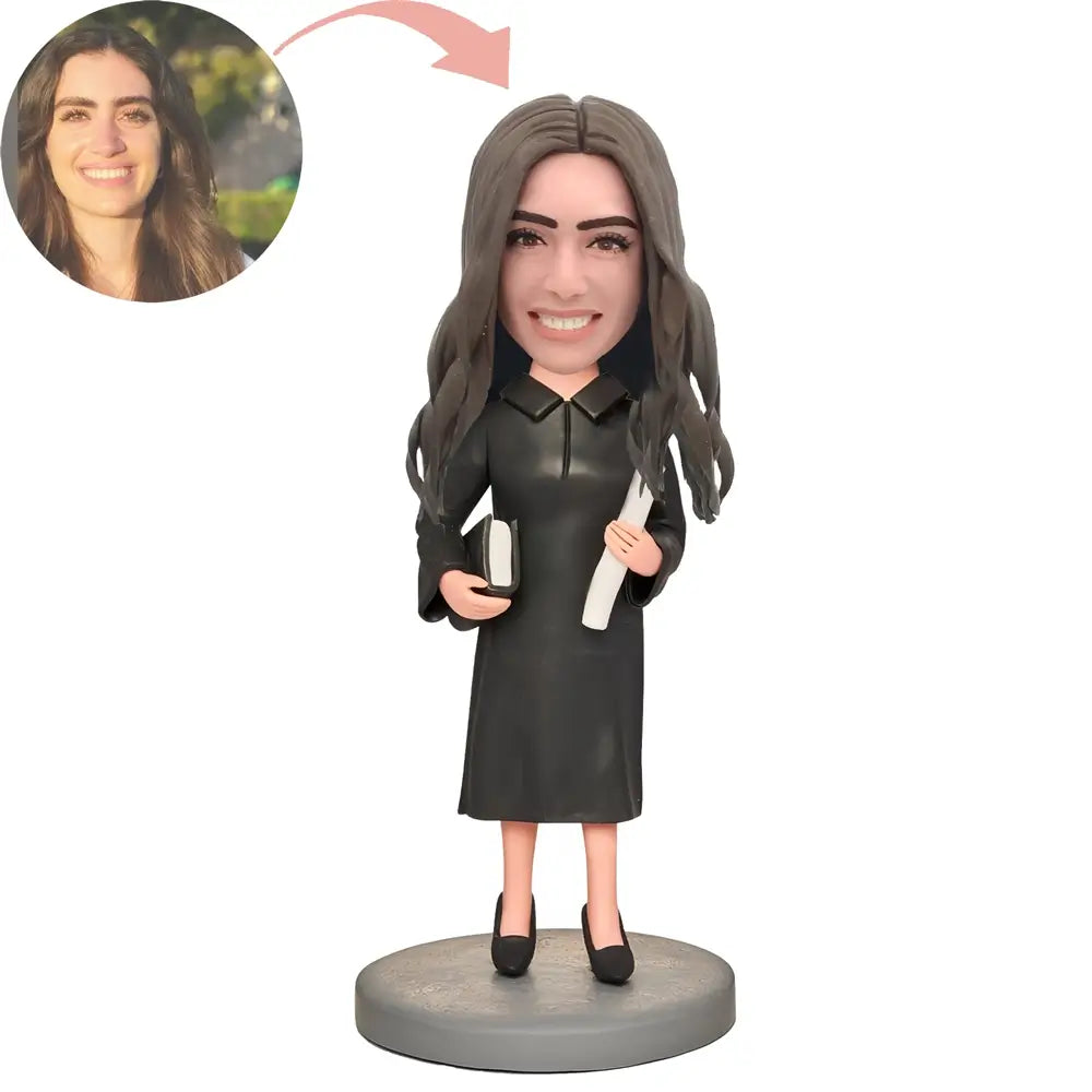 Custom Female Teacher In A Long Black Dress Bobblehead