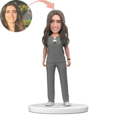 Custom Female Doctor in Gray Scrubs Bobblehead