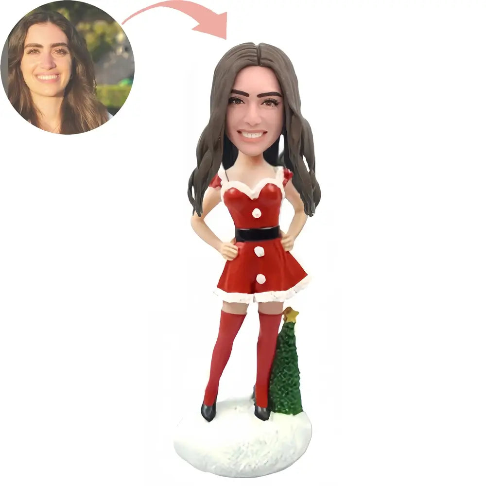 Christmas Gift Custom Woman With Christmas Tree Bobblehead