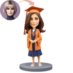 Custom Bobblehead Orange Doctoral Gown Female Professor