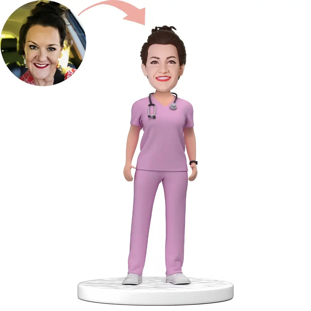 Custom Female Doctor In Purple Scrubs Bobblehead