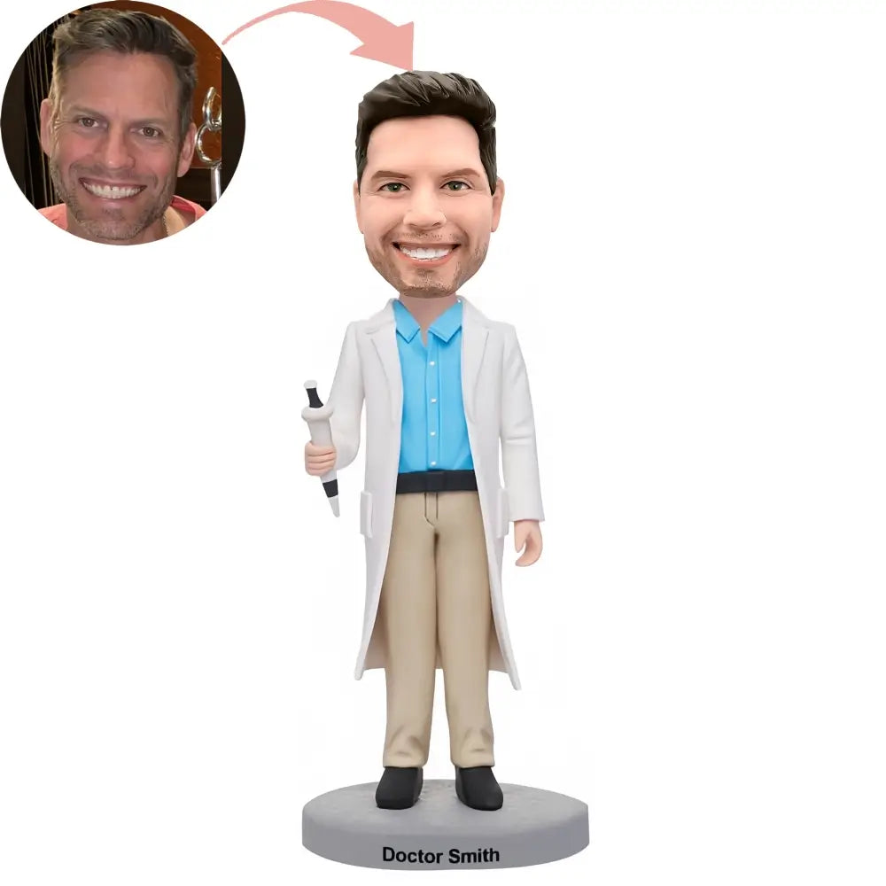 Custom Male Doctor Holding A Syringe Bobblehead