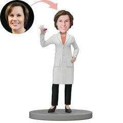 Custom Female Pharmacist Holding Pill Bobblehead