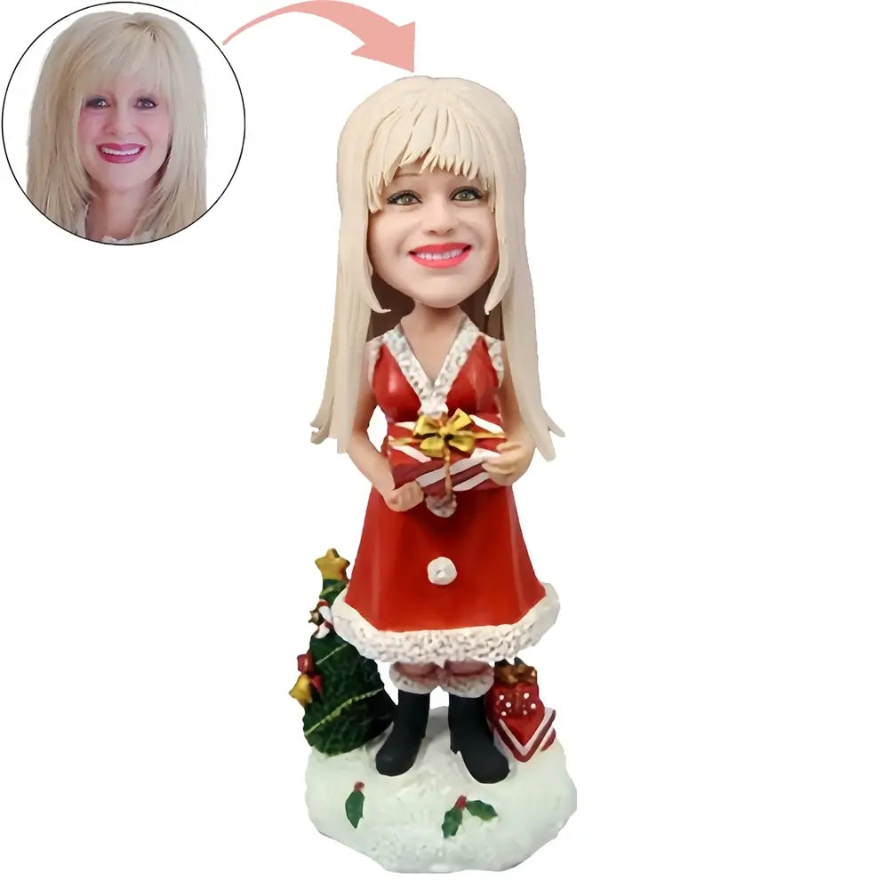 Christmas Gift Custom Xmas Lady with Gifts Bobblehead