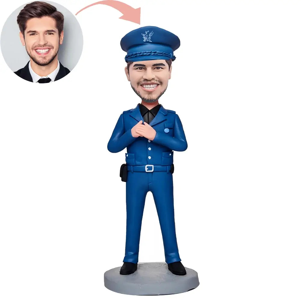 Custom In Blue Police Uniform Bobblehead