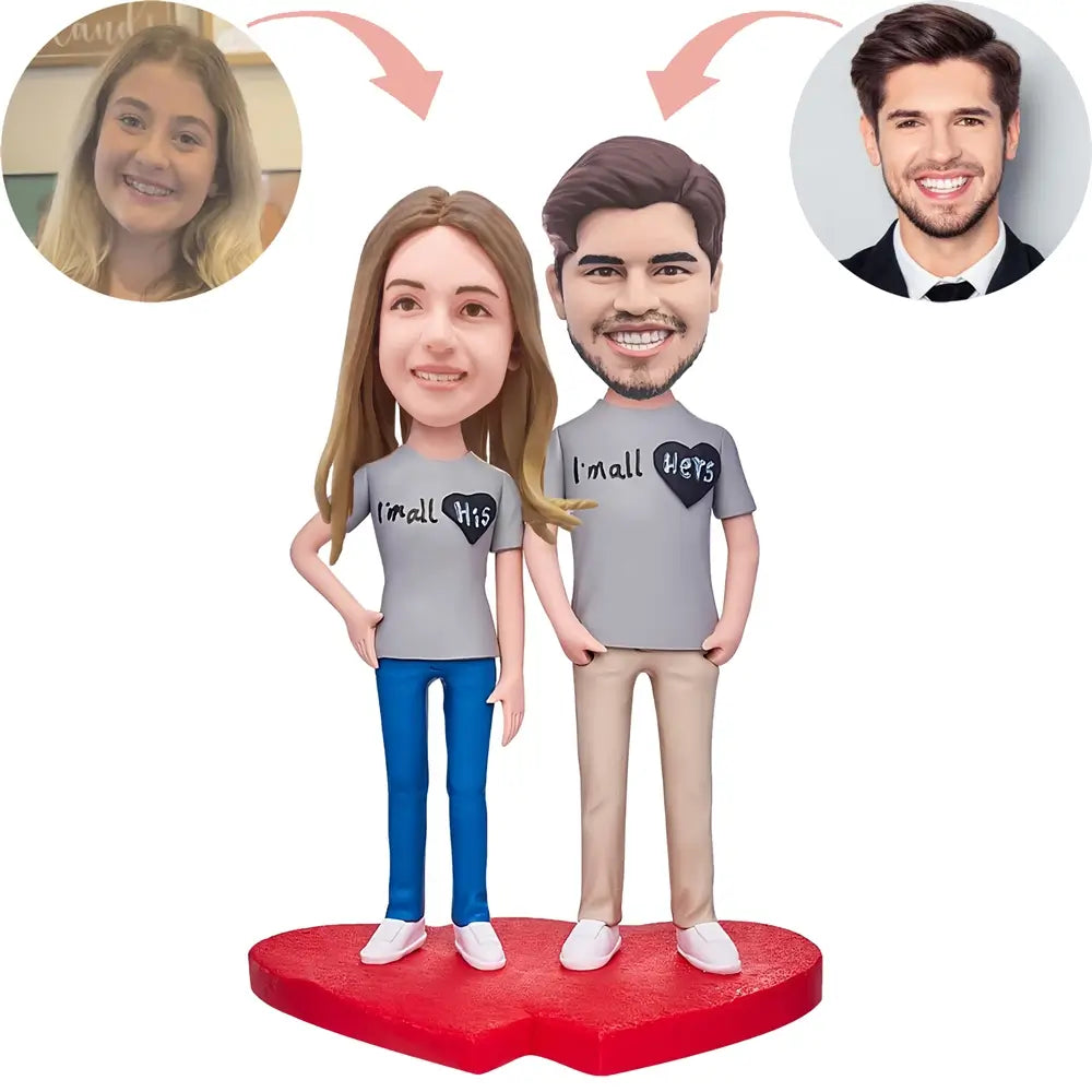 Custom Couple In Couple's T-shirt Bobblehead