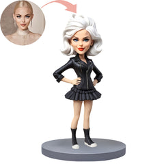 Custom Bobblehead Black Leather Short Skirt