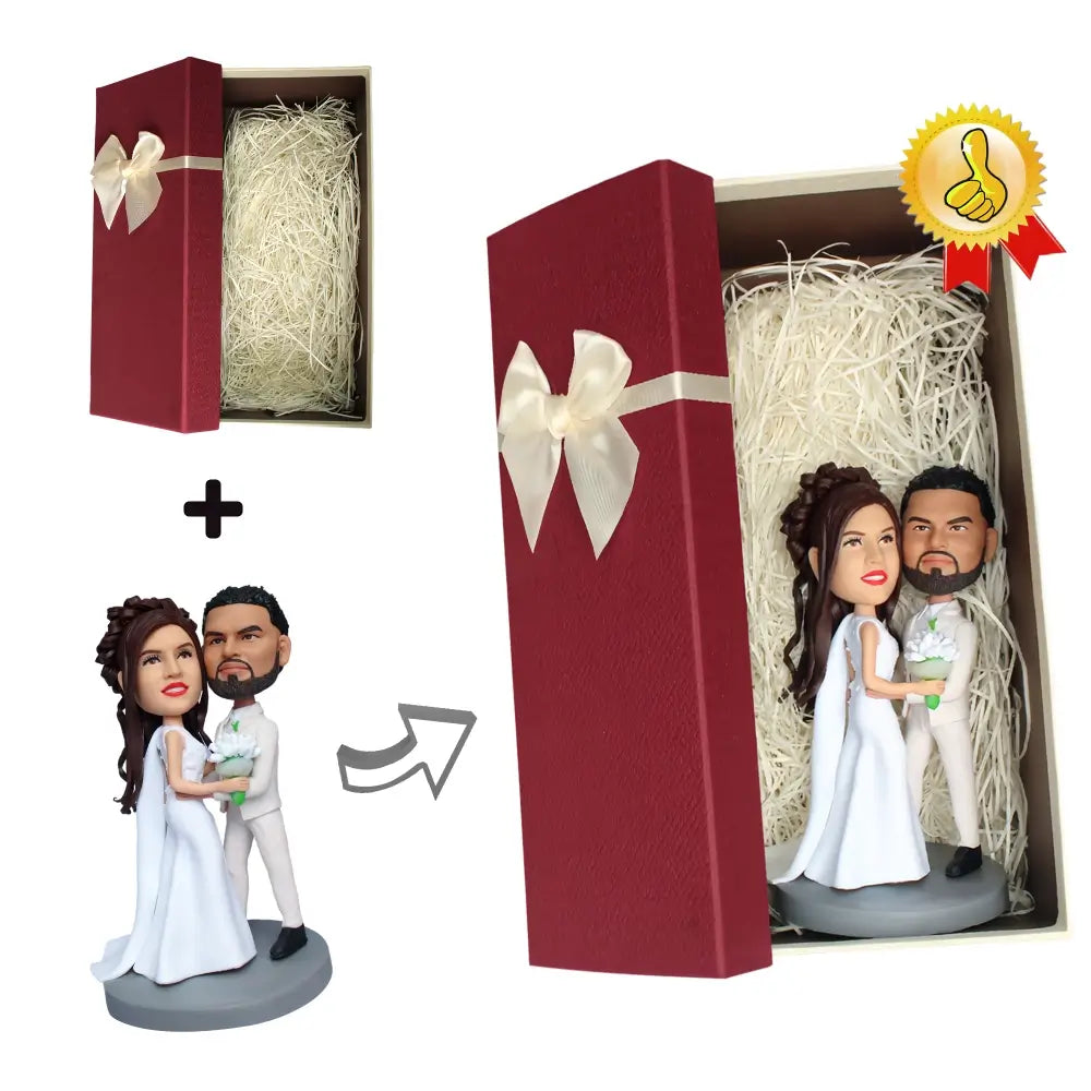 Custom Proposing Couple Holding Flowers Bobblehead