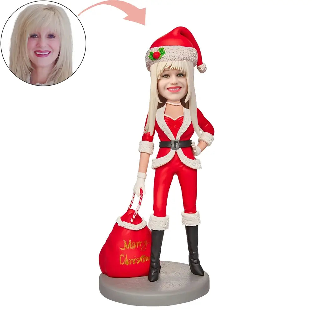 Christmas Gift Custom Xmas Gilr With Gift Bag Bobblehead