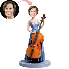 Custom Bobblehead Graceful Blue Dress Cello Performance