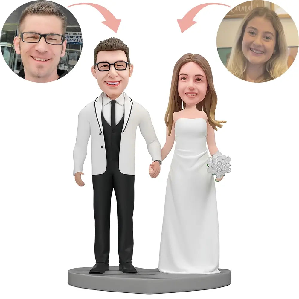 Custom Newlyweds Holding Hands Bobblehead