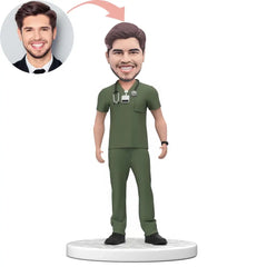 Custom Male Doctor Bobblehead In Green Scrubs Bobblehead