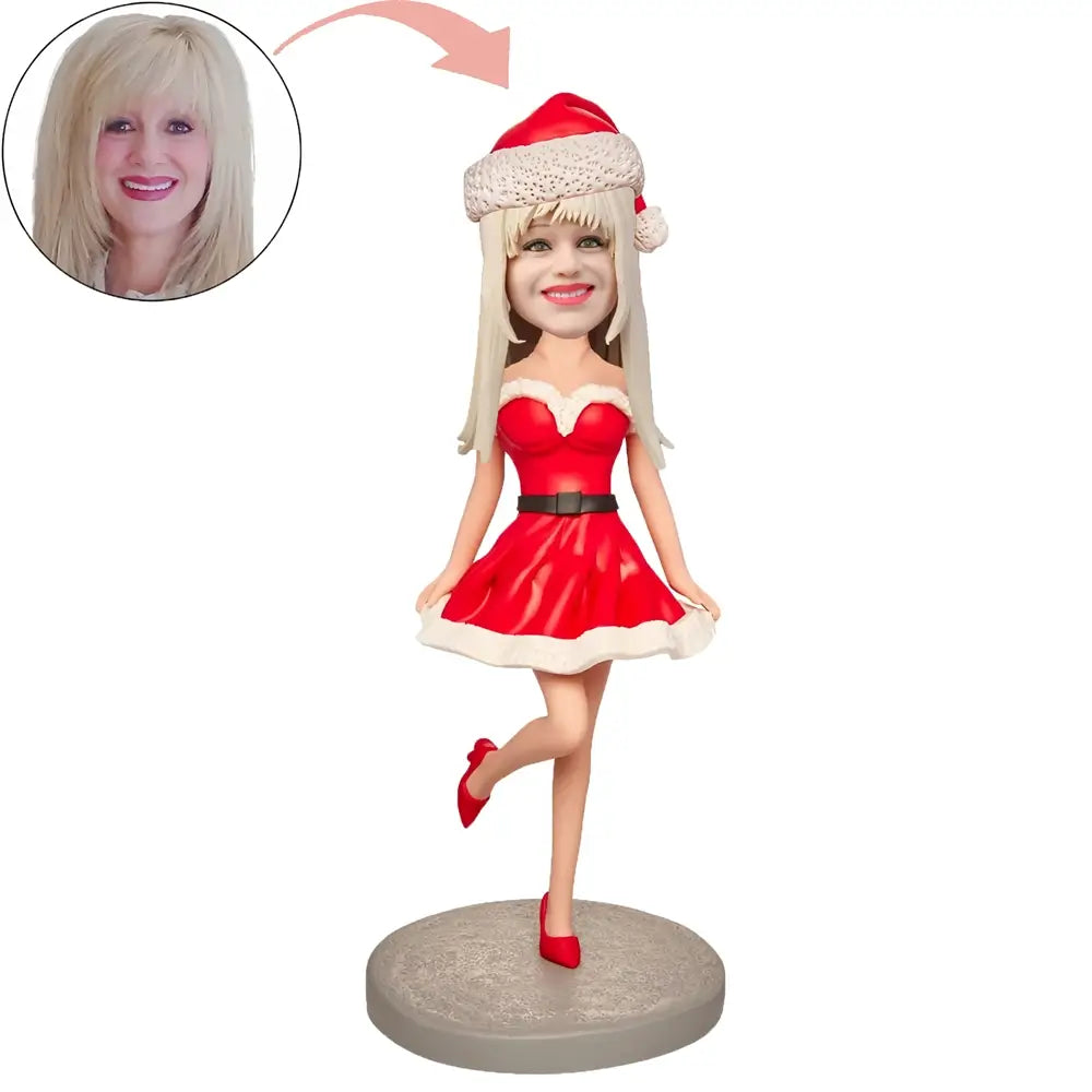 Christmas Gift Custom Girl In Red Dress Bobblehead