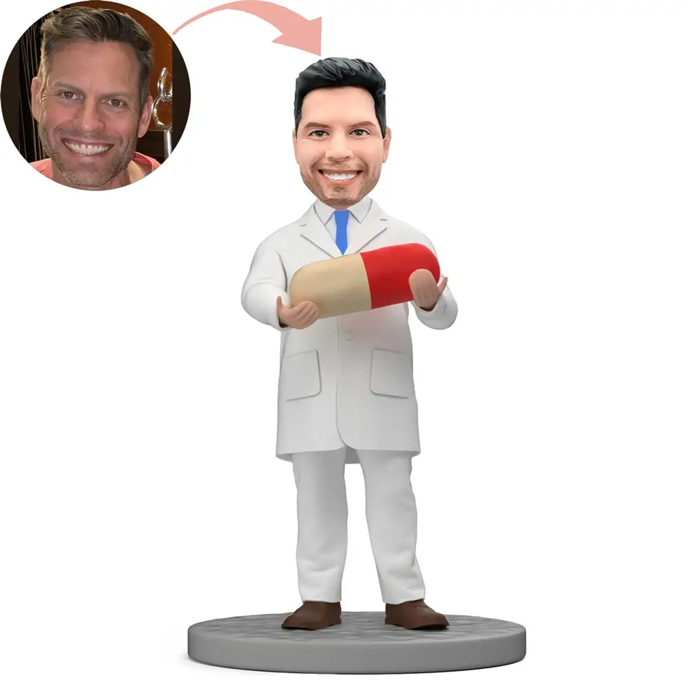 Custom Male Doctor Pharmacist Holding Pill Bobblehead