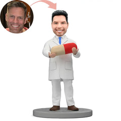 Custom Male Doctor Pharmacist Holding Pill Bobblehead