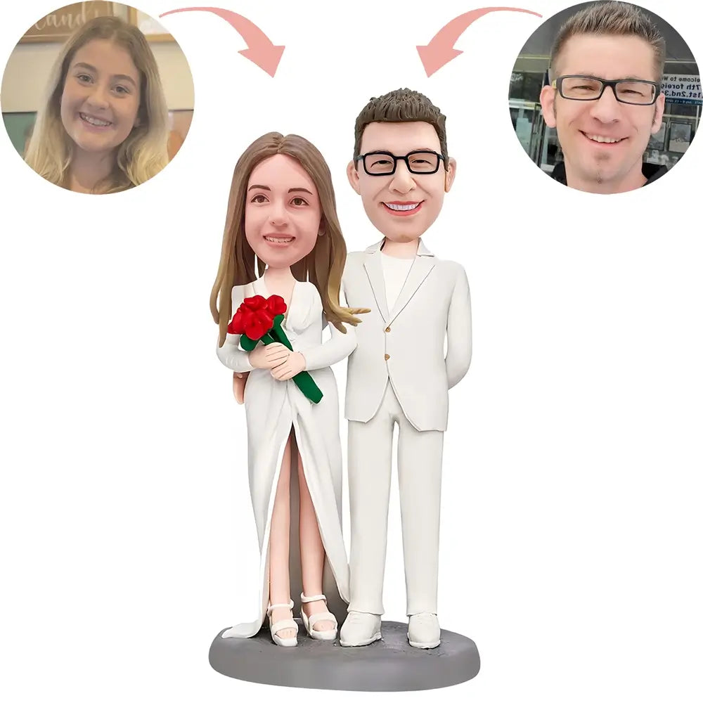 Custom Newlyweds Dressed In White Bobblehead