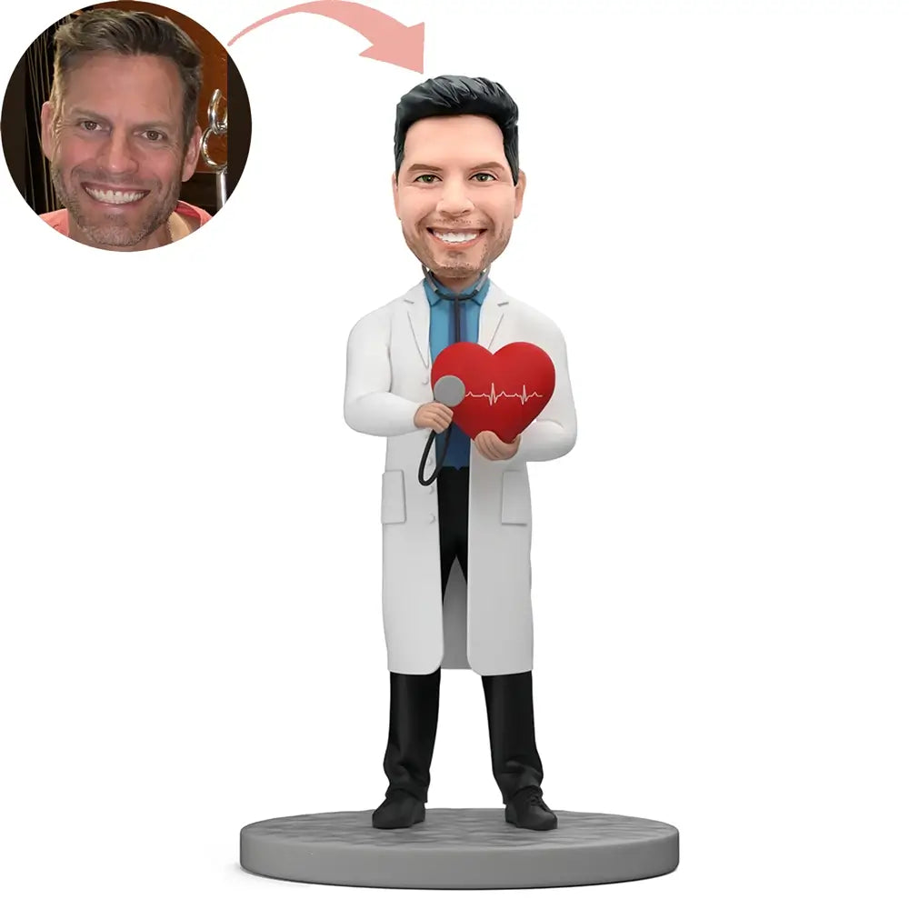 Custom Cardiologist Holding Red Heart Bobblehead