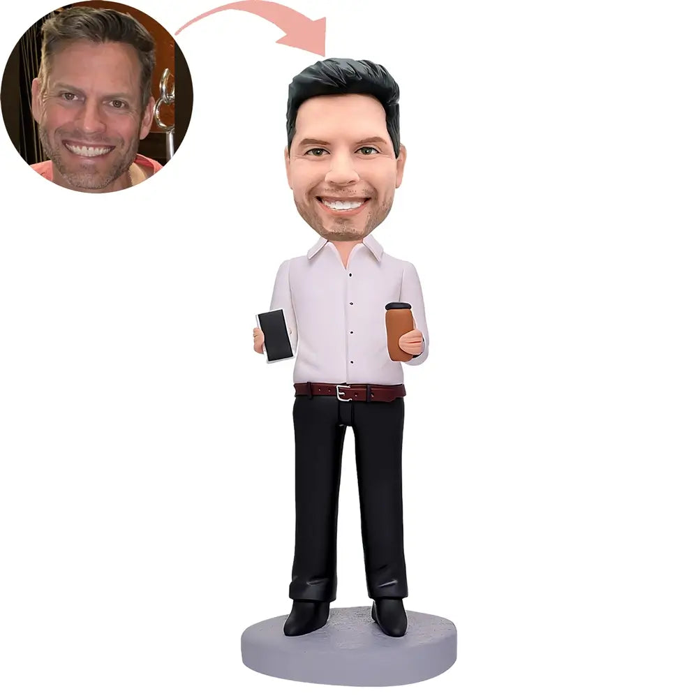 Custom Men With Notebook And Mug Bobblehead