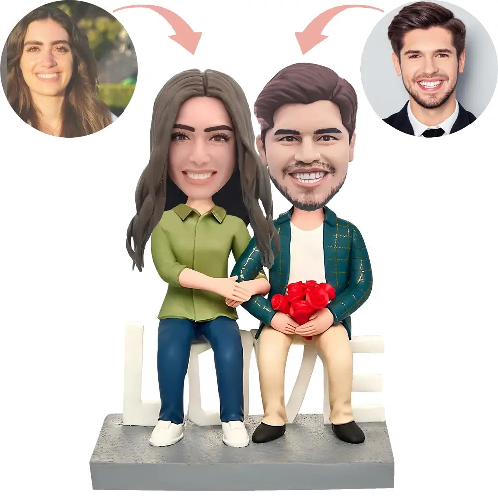 Custom Sitting Couple With Love Bobblehead