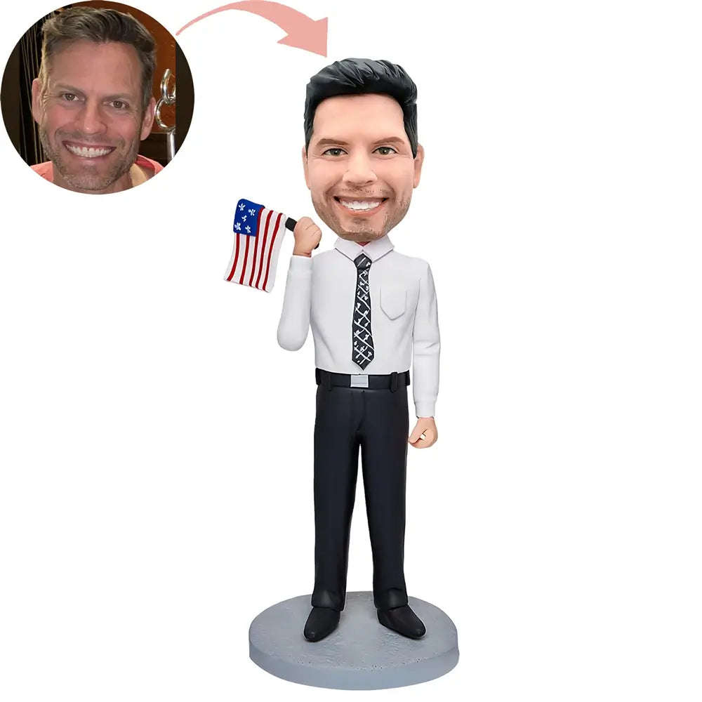 Custom Men Holding American Flag Bobblehead