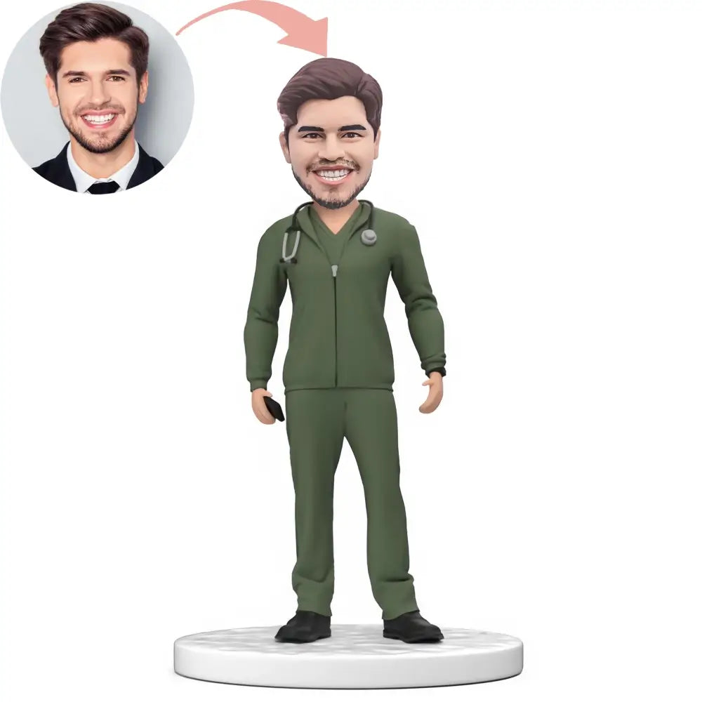 Custom Personalized Male Doctor In Green Scrubs Kit  Bobblehead