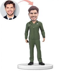 Custom Personalized Male Doctor In Green Scrubs Kit  Bobblehead