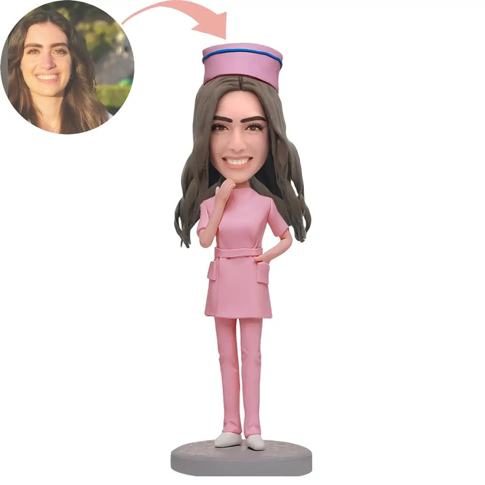 Custom Female Nurse In Pink Nurse Uniform Bobblehead