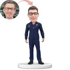 Custom Personalized Male Doctor in Blue Scrubs Kit Bobblehead