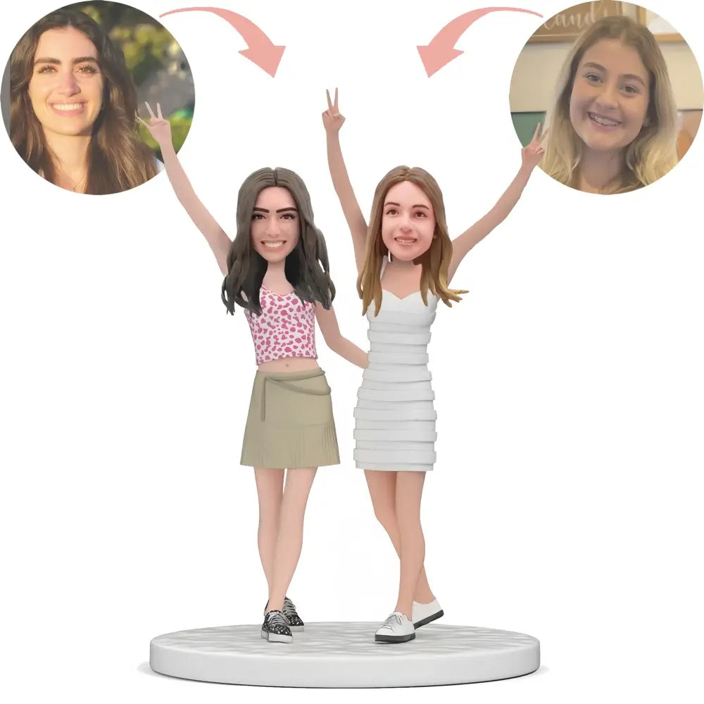 Custom Lesbian Couple Cheering Up Bobblehead