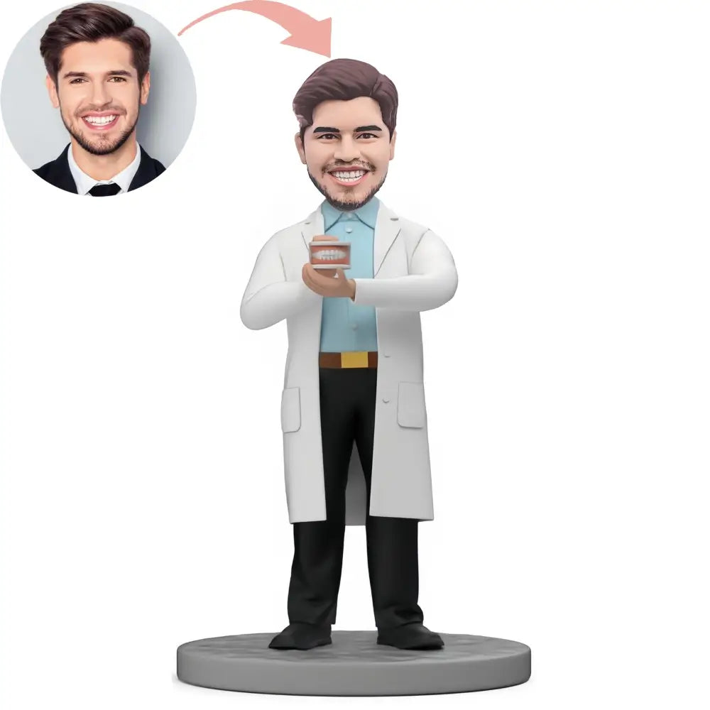 Custom Dentist Holding Tooth Bobblehead