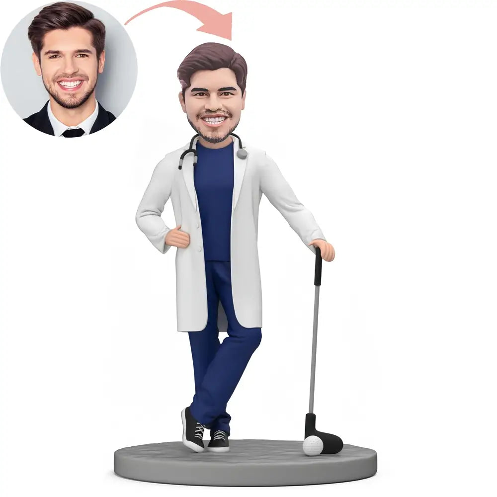 Custom Golfer In White Coat Bobblehead