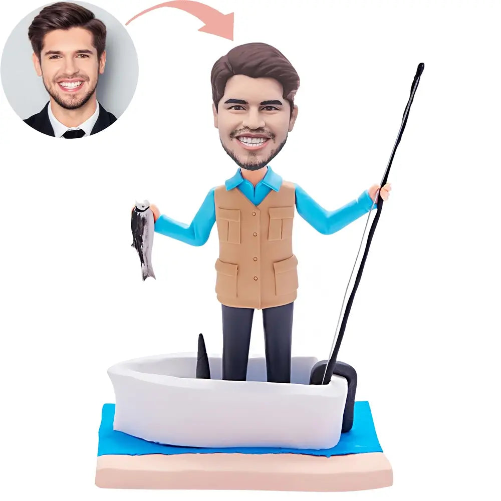 Custom Anglers Standing In Boat Bobblehead