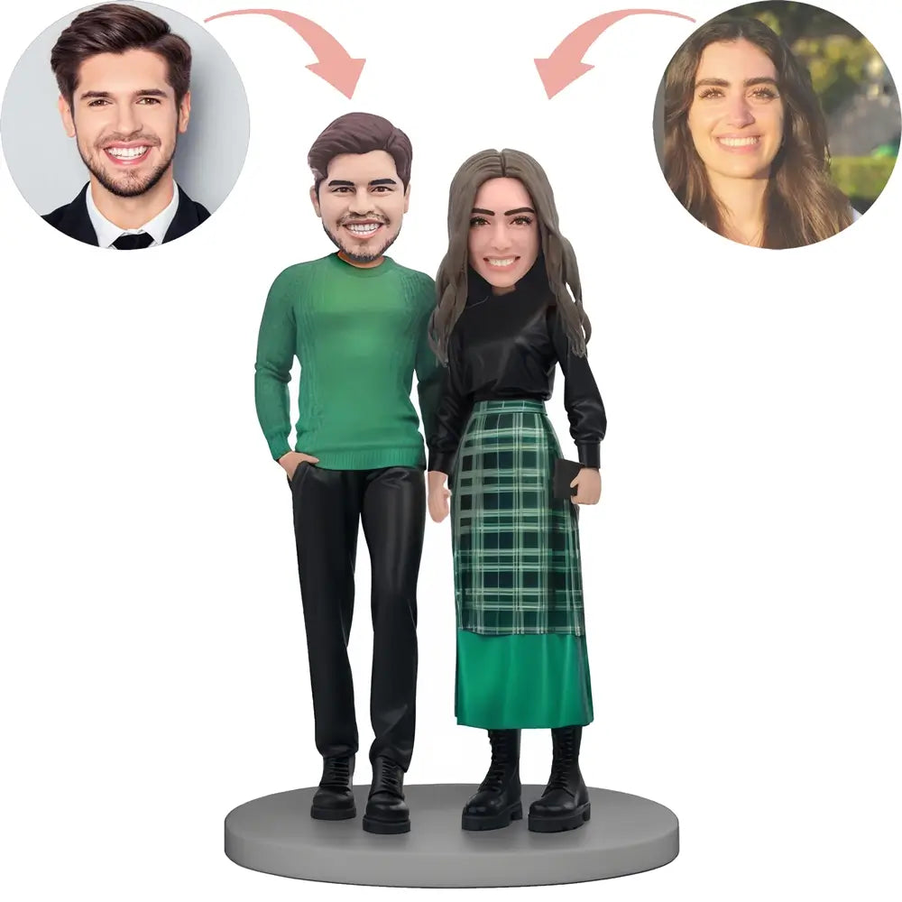 Custom Couple Wearing Green Costumes Bobblehead