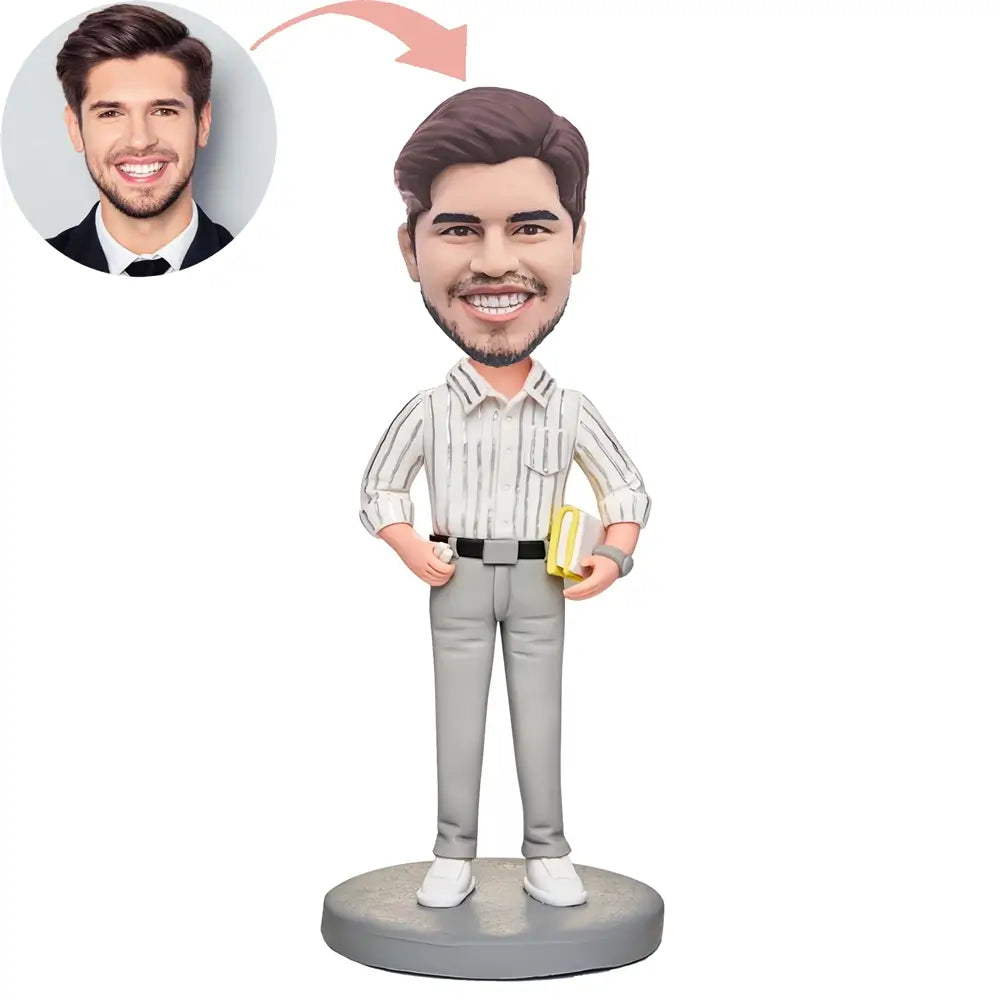 Custom Teacher In Striped Shirt Bobblehead