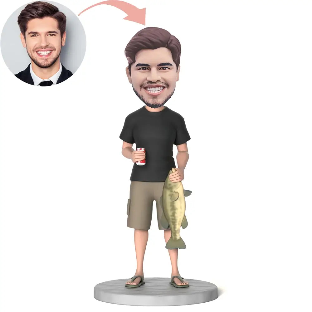 Custom Angler Holding Fish In One Hand Bobblehead