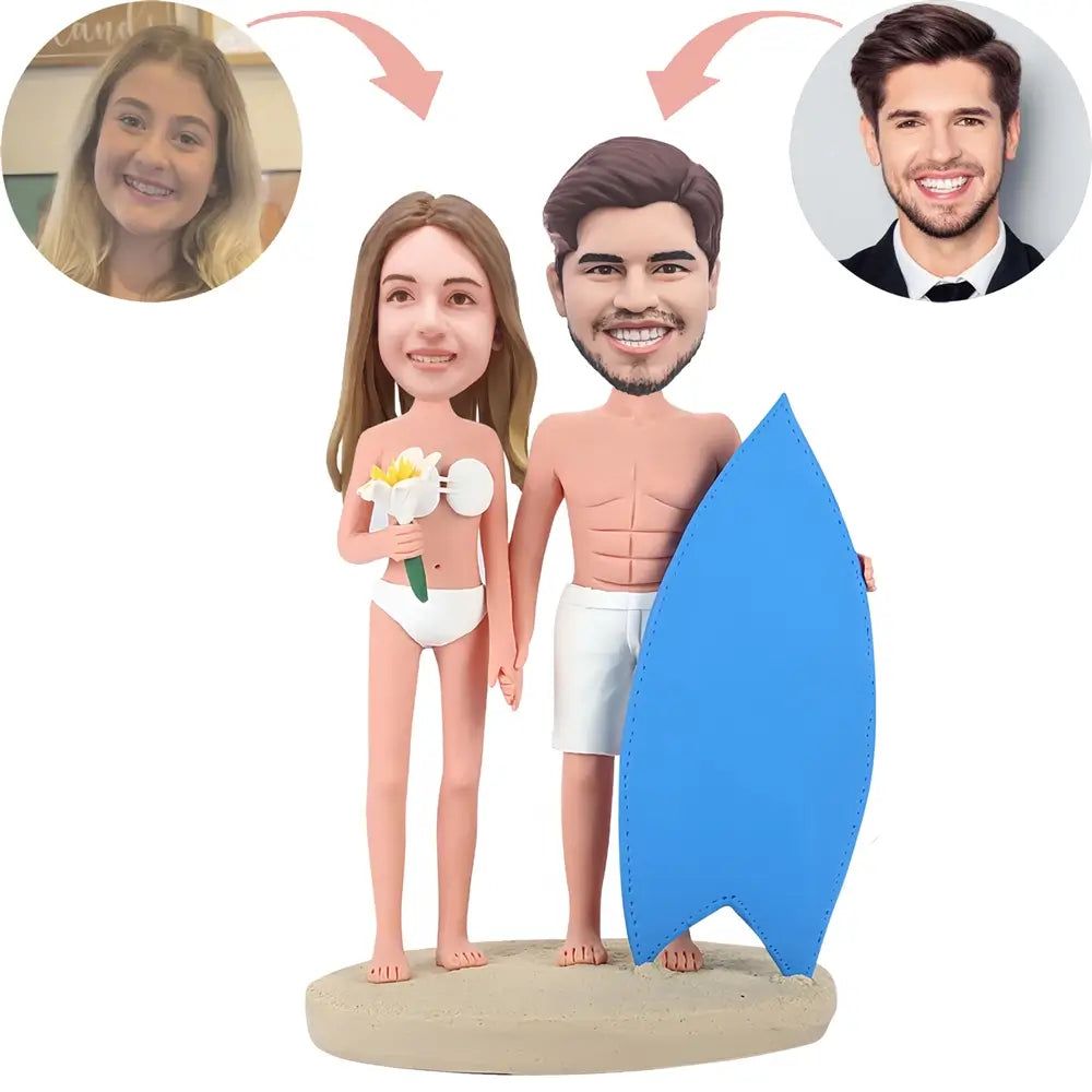 Custom Surfing Couple Bobblehead