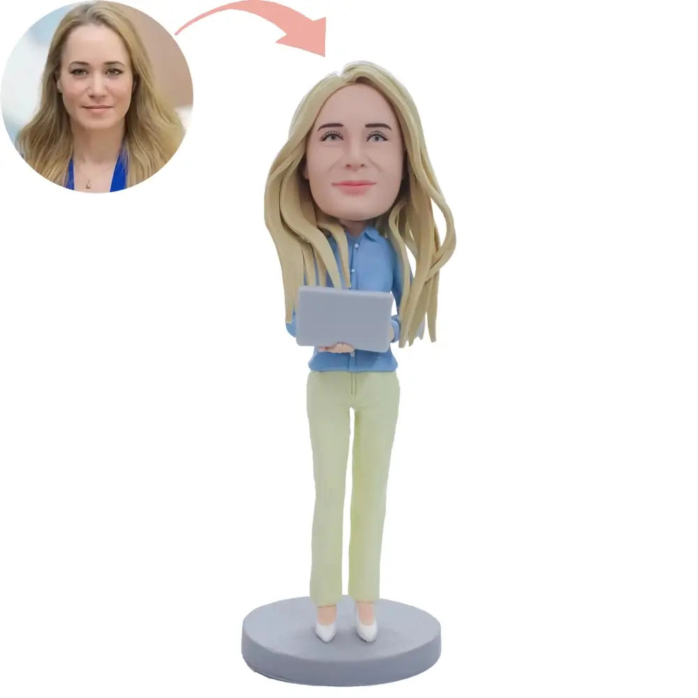 Custom Lady Boss Holding Computer Bobblehead