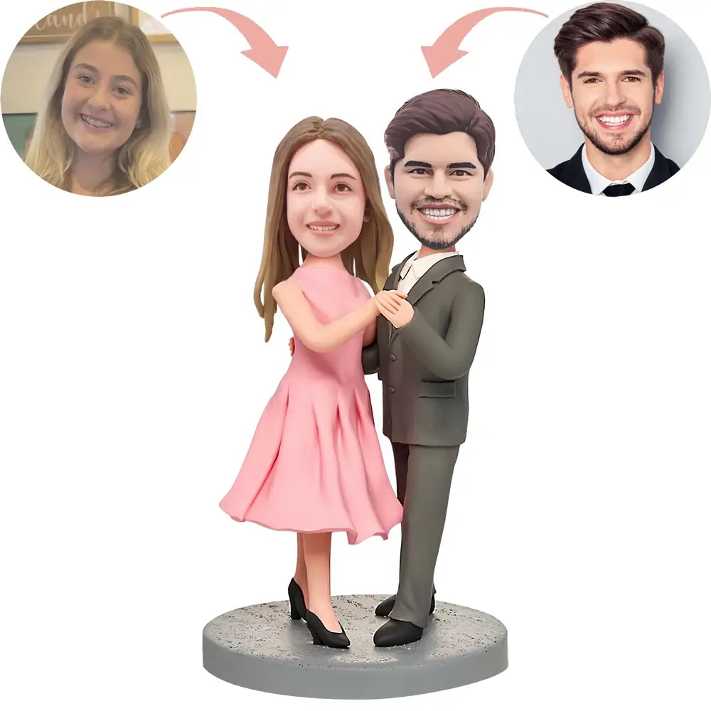 Custom Dancing Couple In Pink Dresses And Black Suits Bobblehead